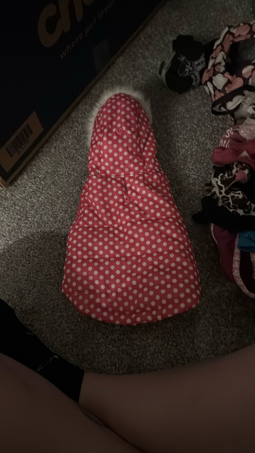 Dog Jacket Pink And White Polka Dot With Fur Hood