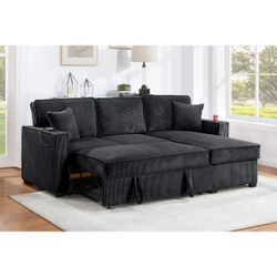 Black / Brown / Beige / Dark Gray  Corduroy Sectional Sleeper Sofa With Storage Chaise - New Arrivals  
