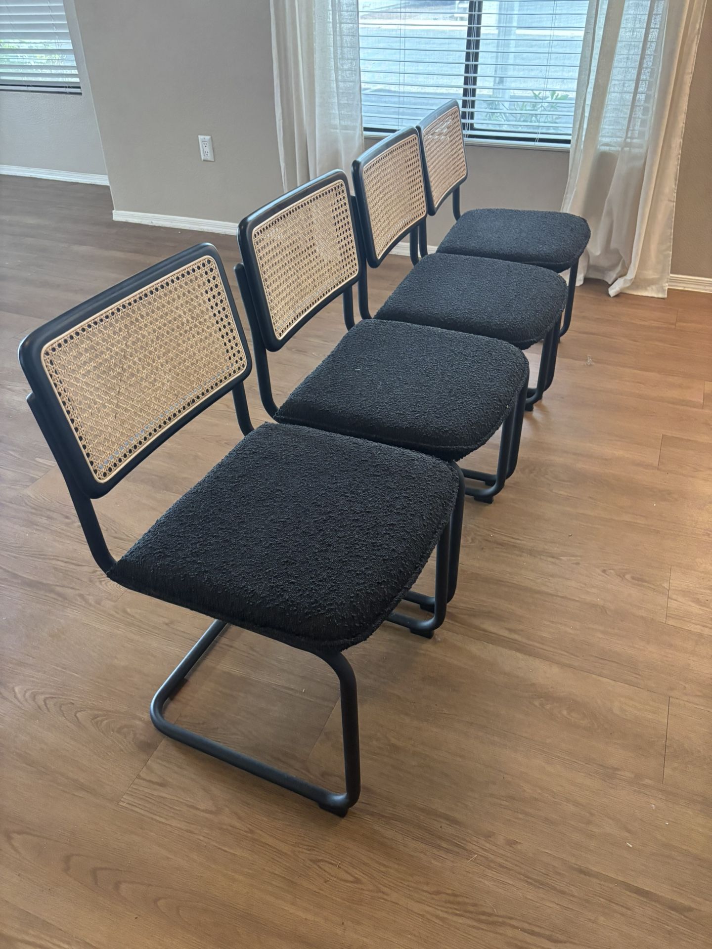 Black Metal Woven Back Kitchen Chairs – Set of 4