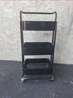 Black 3-Tier Metal Rolling Cart