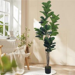 6ft Artificial Fiddle Leaf Fig Tree, Fake Ficus Lyrata Plant Artificial Tree, Faux Fig Trees in Pot for Indoor Outdoor Office Living Room Home Decor P