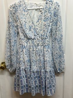 Japna Blue & White Floral Dress Tiered Fully Lined Size S Above The Knee Great Condition 