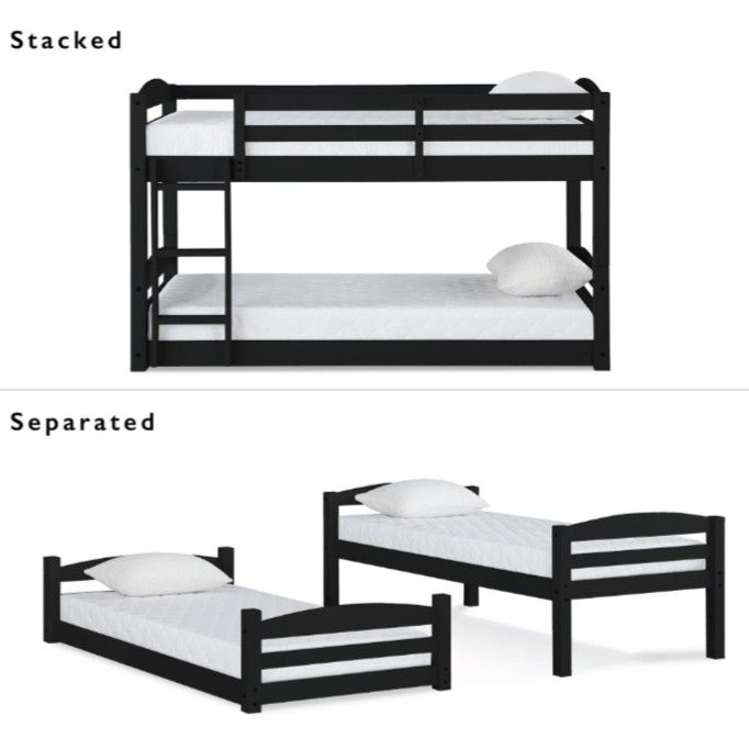 Solid Wood Twin Bunk Bed Convertible to 2 Separate Beds