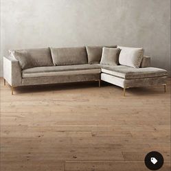 Anthropology Taupe Slub Velvet Edlyn Sectional With 2 Ottomans Listed In Pics 