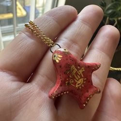 Stylized starfish pendant, hand made and hand painted by CA artist, w/ necklace