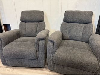 2 Gray cloth recliner chairs