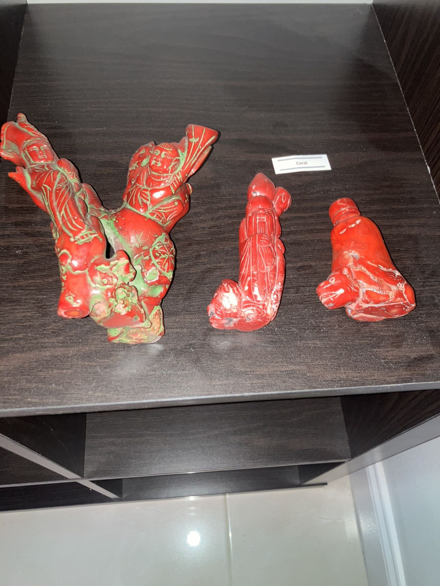 Rare vintage antique Red carved Coral Statues