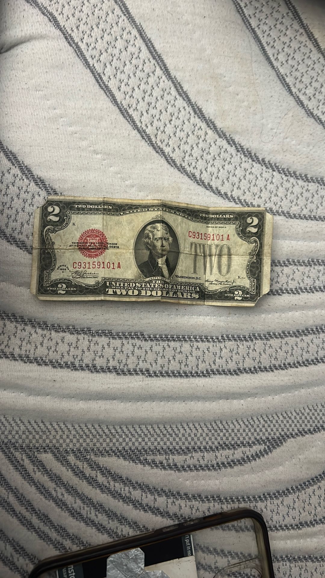 Rare 1928 D series 2 dollar bill