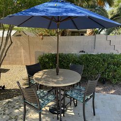 Outdoor High-Top Table, 4 Chairs, & Umbrella 