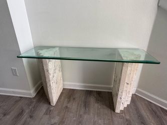 Natural Coral Stone & Thick Glass Console / Entryway Table