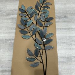 Wall Art 15" x 1" x 32", Blue / Metal Leaf / New 