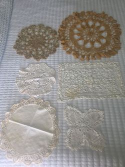 Six-Vintage Crocheted Dolie  Bundle