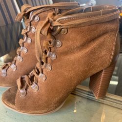 Caramel Suede Lace Up Booties 7.5