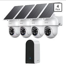 ☆ Security Cameras Wireless Outdoor Home System, 4 Camera Kit, No Subscription Fees, Solar Powered, Local Storage, 365-Day Battery Life, 360°PTZ Surve