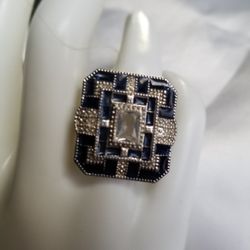 Large square topaz and dark blue Enamel cocktail ring size 8