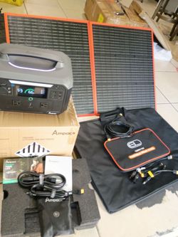 CAMPING COMBO 600W PORTABLE POWER STATION + 120W PORTABLE SOLAR PANEL.
--AMPACE ANDES 600 PRO PORTABLE POWER STATION FAST CHARGIN. RECHARGE :CAR.-HOME
