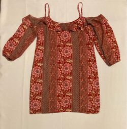 Hollister Women Red Floral Paisley Print Cold Shoulder Mini Dress Size Medium