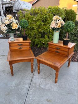 Mid Century Solid Wood Antique End Table Dresser Nightstand Furniture Set