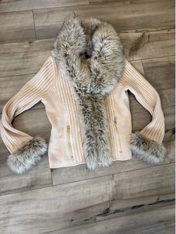 Women’s sweater jacket faux fur large Boston Proper