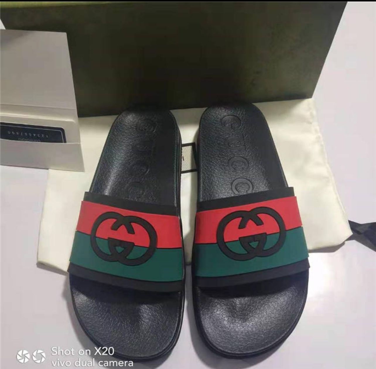 Gucci Logo Men's Rubber Slide Sandal - Black Rubber,