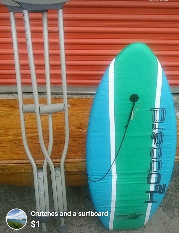 Crutches and surfboard