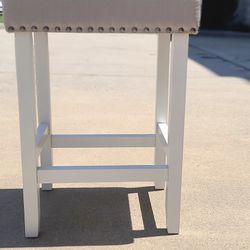  Wood Bar Stool Studded Upholstery Kitchen Deck Pub Height 24 Gray White 