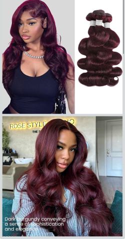 🔥Brand new 🔥 Human Hair Bundles Body Wave, Dark Burgundy Purplish Wine Red Colored 3 Pack Bundles Sew In Weave for Black Women, 100% Unprocessed Vir