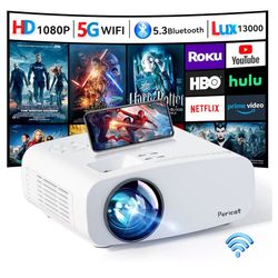 Projector with WiFi and Bluetooth, Pericat 4K Supported Native 1080P Projector, Portable Movie Outdoor Projector for Home Theater, Mini Projector Comp