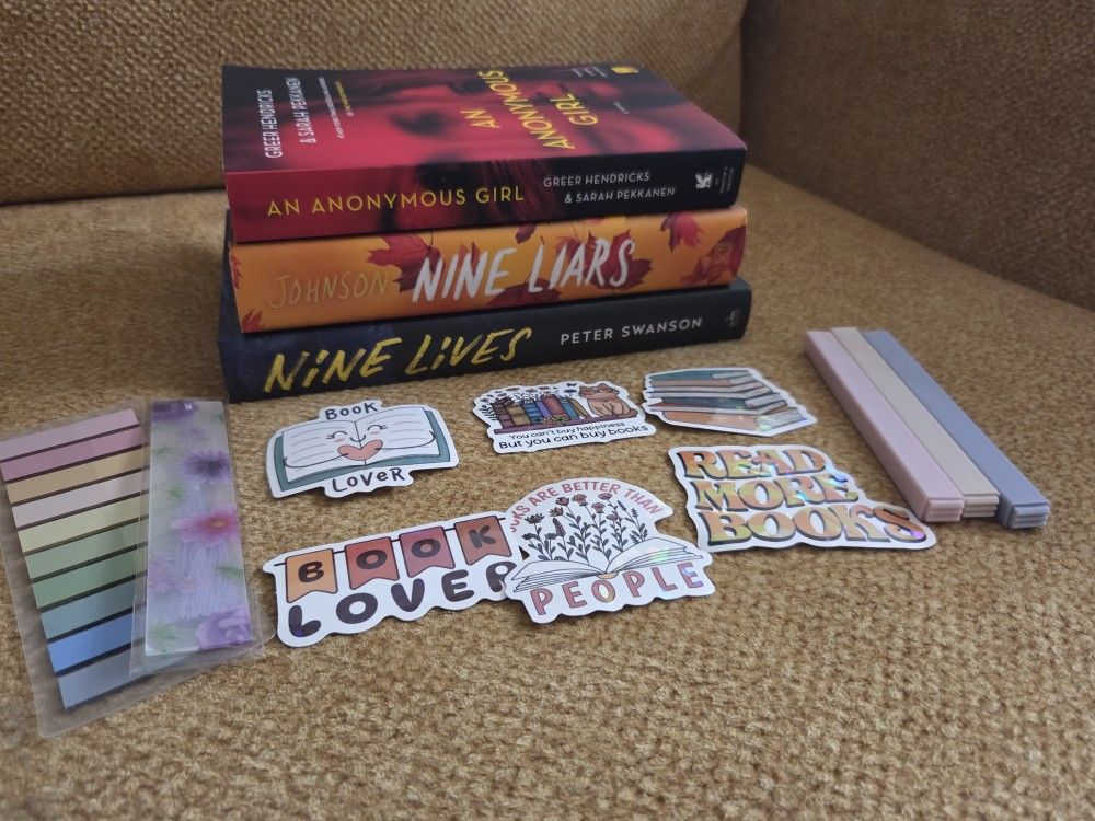3 Book Lot with stickers, booktabs, bookmark,  book highlighters