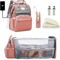 Diaper Bag Backpack with Changing Station, Diaper Bags for Baby Girl Boy with Bassinet & Baby Changing Pad,Mommy Bag Include Protective Net Sunshade I