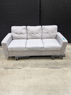 Contemporary Light Grey Fabric Three-Seater Sofa