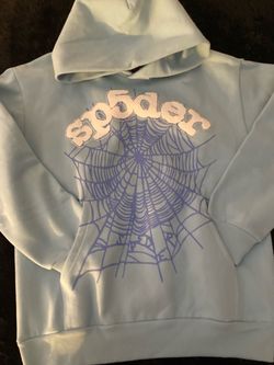 Sp5der Web Graphic Pullover Hoodie Light Blue