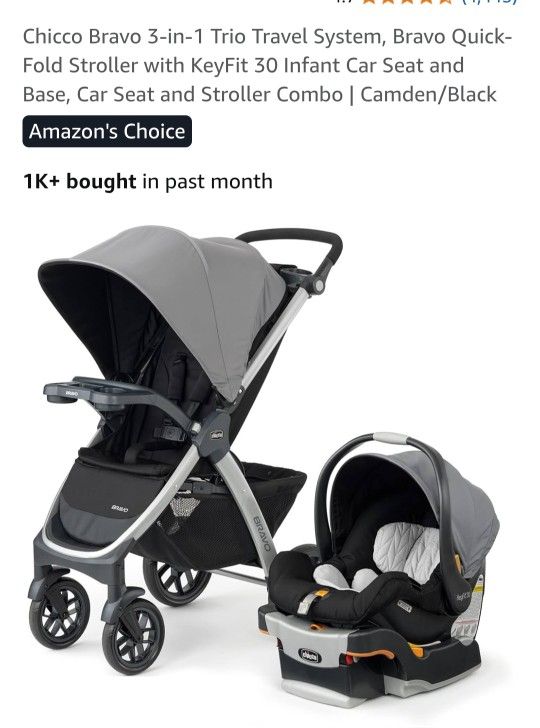 Chico Bravo 3-in-one System.  Includes Base, Infant Car Seat And Stroller Combo