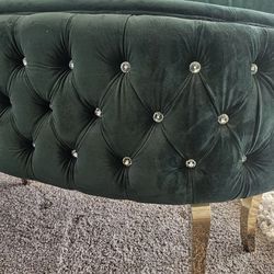 Emerald Green And Gold Diamond Art Deco Setee Chair 