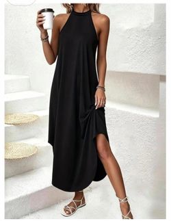Women Halter Neck Sleeveless Maxi Dress