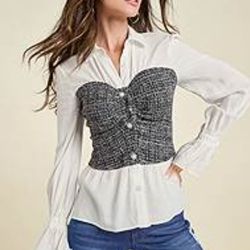 Two Tone Button Longsleeves Top 