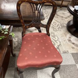Antique Dining Room Chair W/ Burgundy Seat