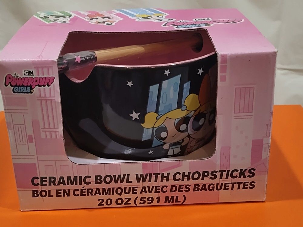 Powderpuff Girls Ceramic Bowl With Chopsticks 