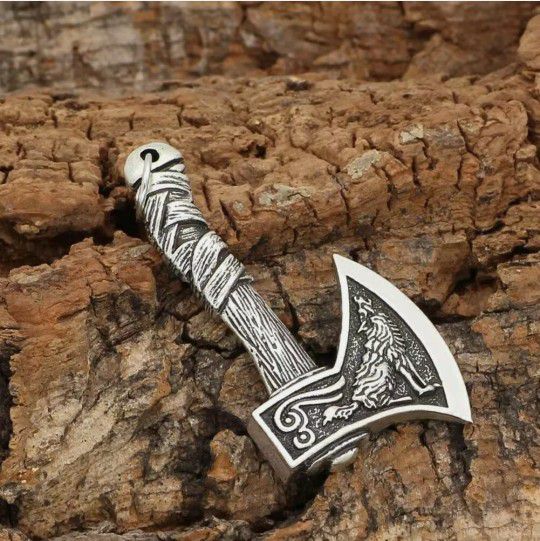 Viking Celtic Wolf Axe Pendant Protection Necklace Punk Biker Jewelry For Men
