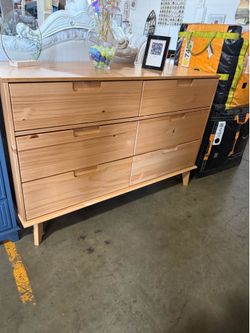 Walker Edison - Retro Solid Wood 6-Drawer Dresser - Natural Pine