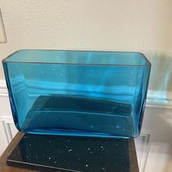 Mid-century Modern Aqua Glass Vase 12”L & 8”H