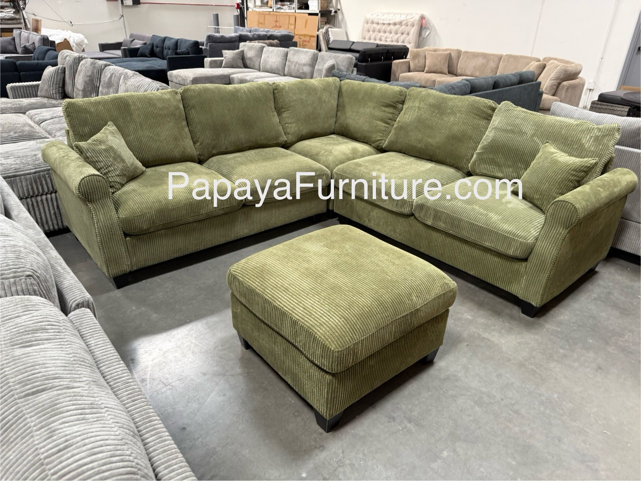 New! Green Sectional Sofa And Ottoman, Sage Sectional, Sectionals, Sofa, Couch, Living Room Sofa, Corduroy Sectional, Plush Sectional,Soft Plush Couch