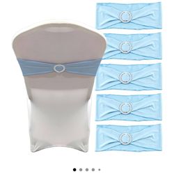 IFAMIO 20 Pcs Light Blue Chair Sashes with Buckles Bridal Stretch Spandex Chair Bands Elastic Bows Ties with Buckle for Wedding Party Birthday Graduat