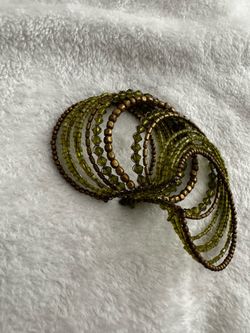 Green and Bronze Beaded Coil Bracelet Set
