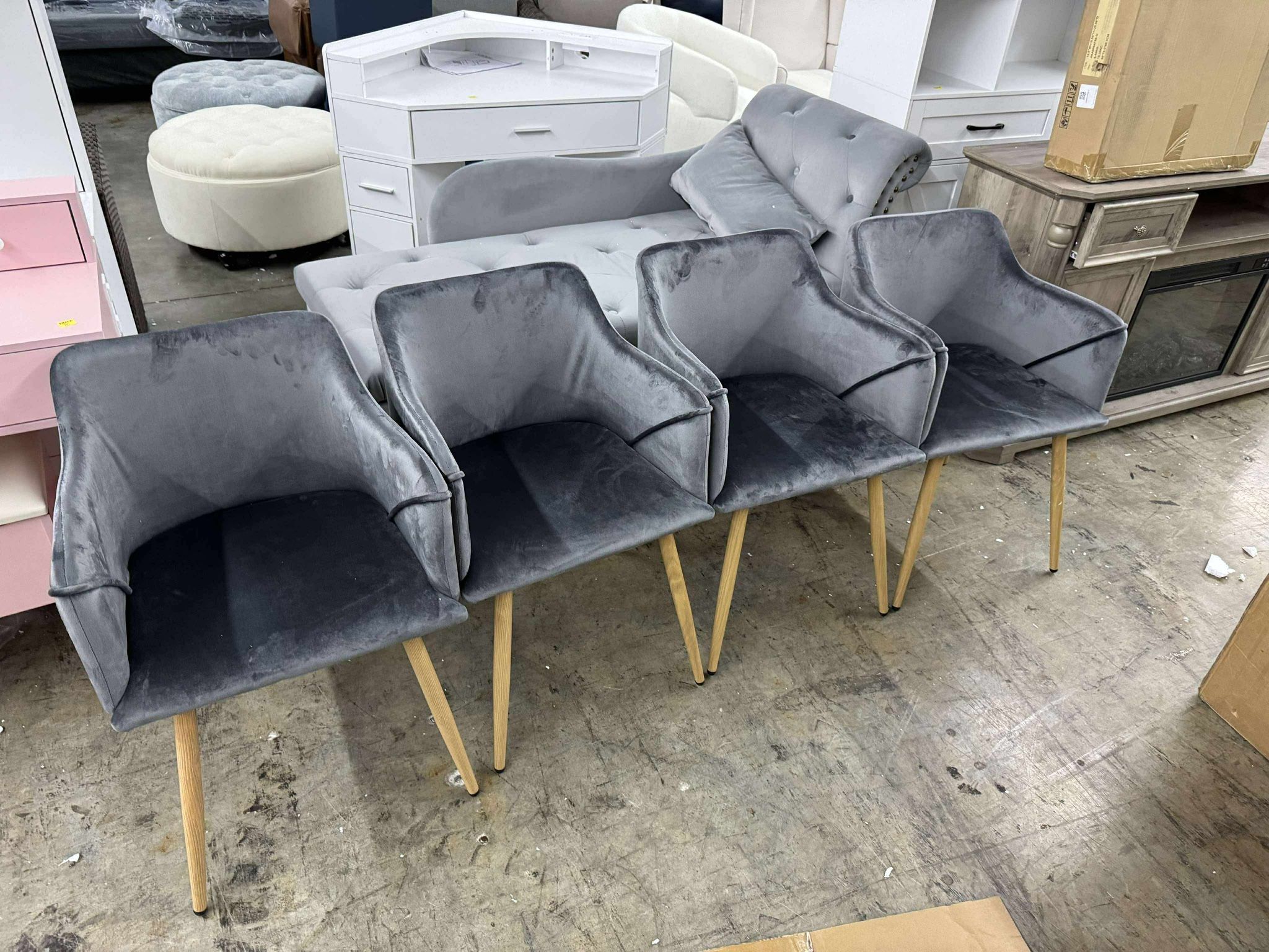 Set of 4 Velvet Dining Accent Arm Chair for Kitchen, Fabric, Grey