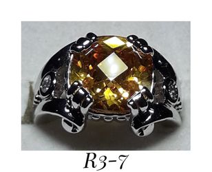 10k White Gold Filled Champagne Citrine & White Topaz Cocktail Ring. Size 7