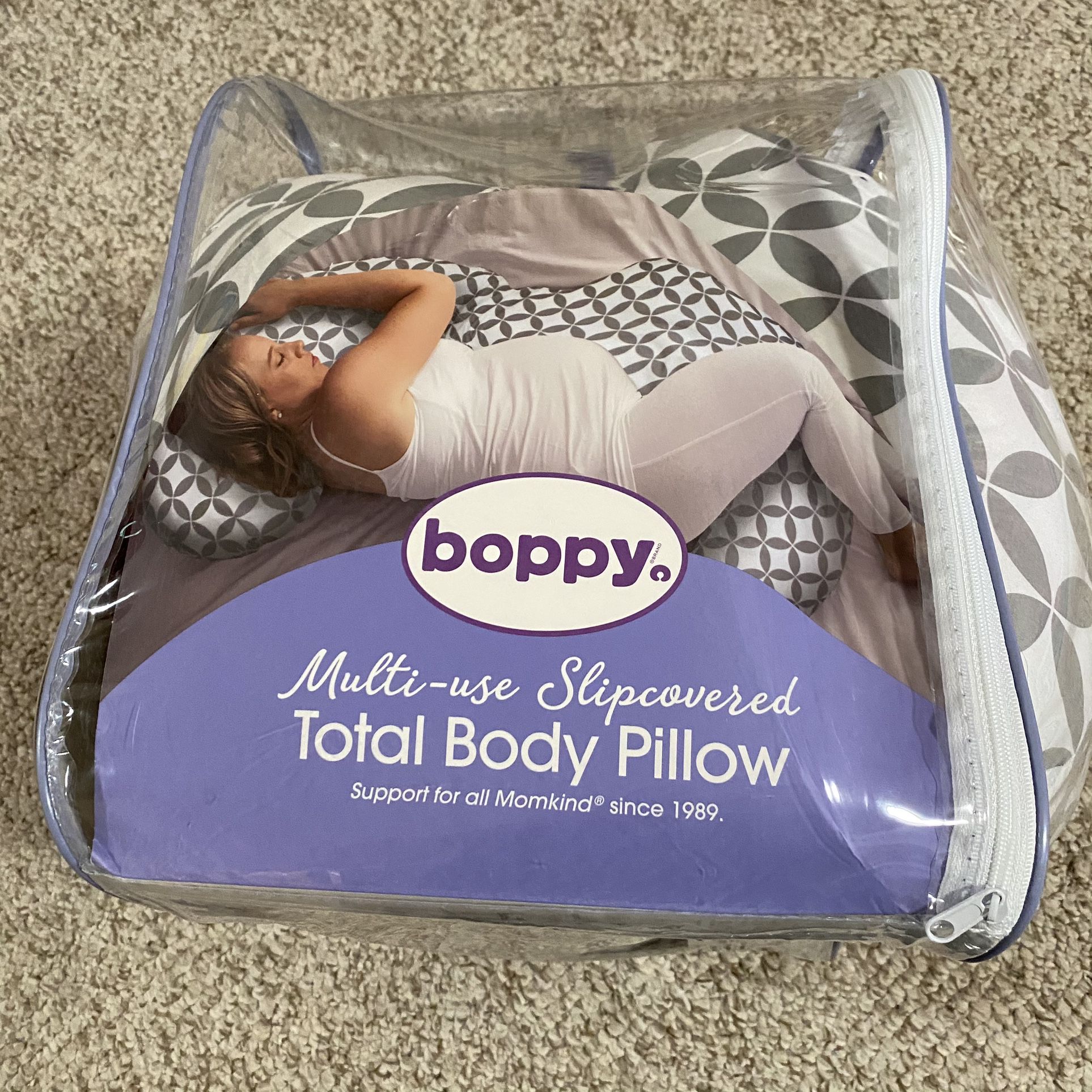  Boppy Multi-Use Slipcovered Total Body Pillow, Ring Toss Gray