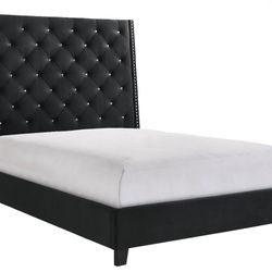 Black Tufted Upholstered Bed Frame β Queen Size, Excellent Condition!