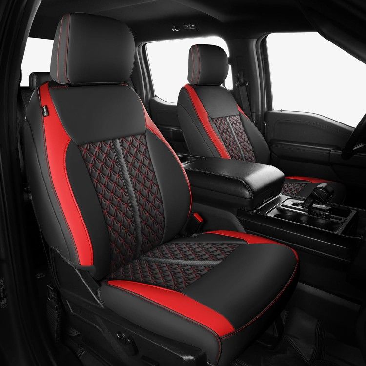 Custom for Ford F150 Seat Cover 2015 2016 2017 2018 2019 2020 - Custom-Fit Full Set Leather Truck Seat Cover for 2015-2020 F150 XL/XLT/Lariat F150 Acc