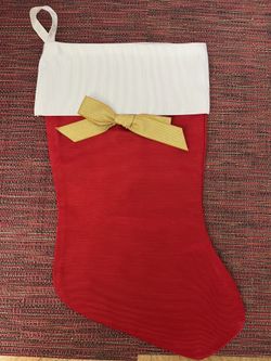 Vintage Oscar de la Renta Red Satin Christmas Stocking with Gold Bow